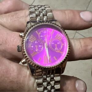 Men's Silver Watch with Pink Dial